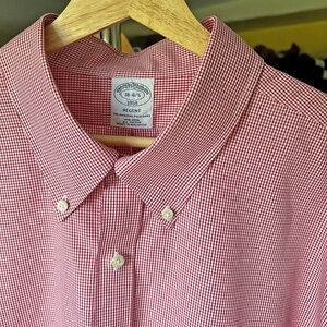Brooks Brothers 1818 Regent Red Gingham Non-Iron Cotton Dress Shirt, 18-4/5 NICE